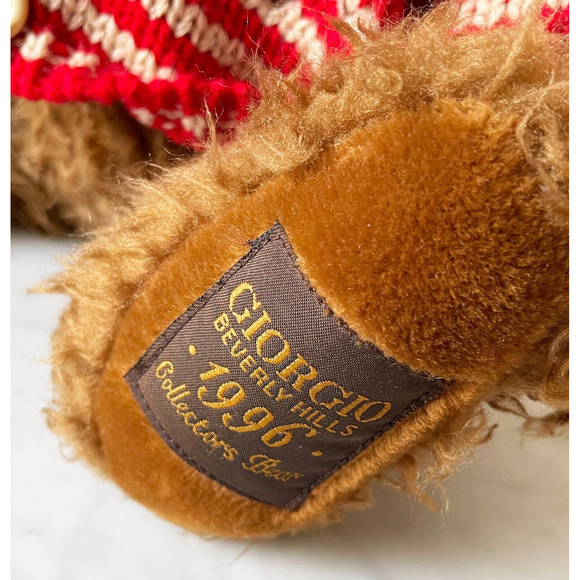 Giorgio Beverly Hills Plush Brown Teddy Bear Striped Sweater Vintage 1996 - Picture 7 of 11